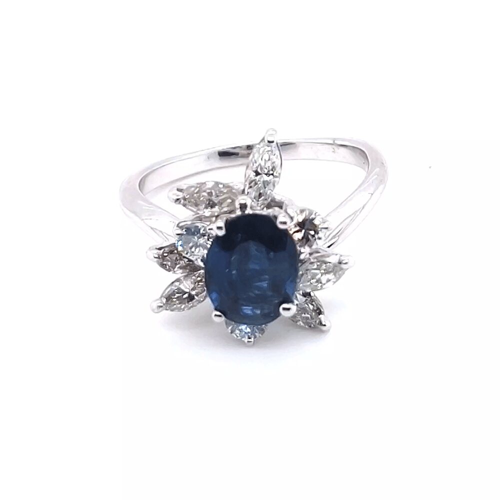 Witgouden ring met saffier en diamant